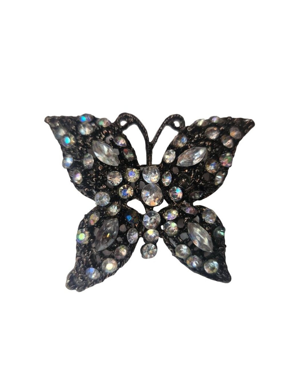 Vintage 1960's Black Enamel Rhinestone Crystal Butterfly Brooch Pin